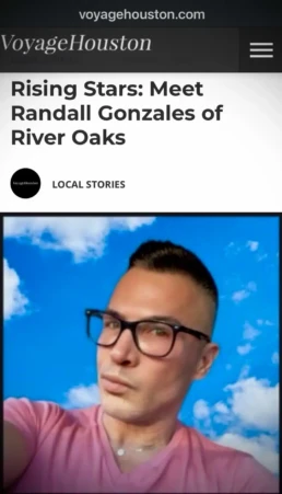 Portrait of Master Stylist Randall Valentino Gonzales for VoyageHouston Rising Stars feature, River Oaks Houston.