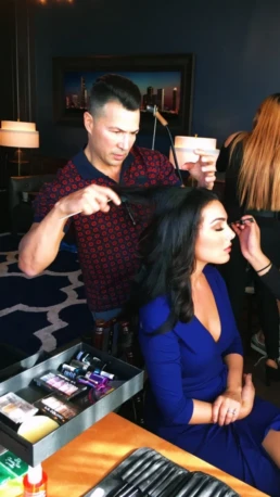 Miss Texas Fashion contestant styling at R. Valentino Salon
